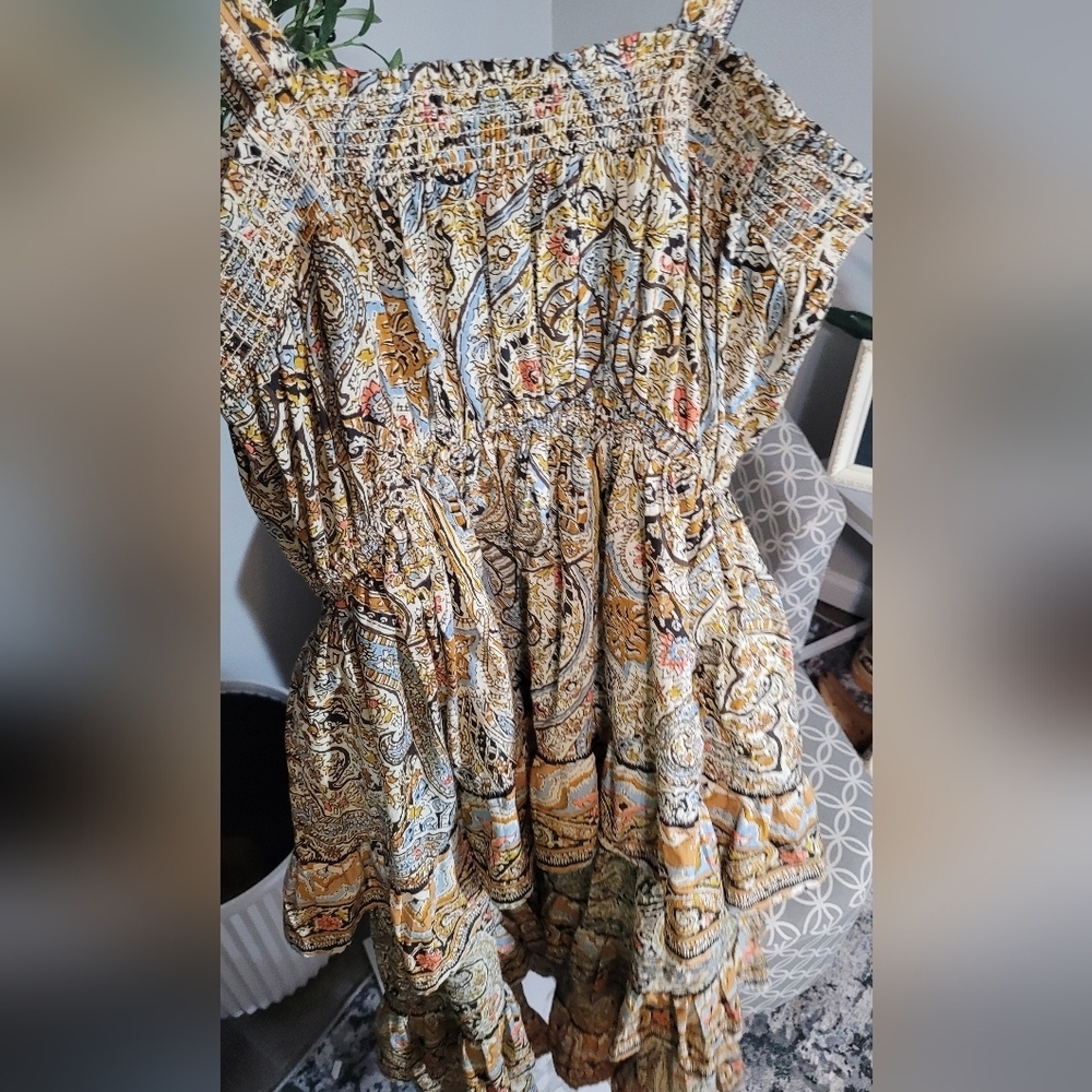 Cleobella Boho Tiered Maxi Dress Paisley Print, Spaghetti Straps, Large - Picture 6 of 9